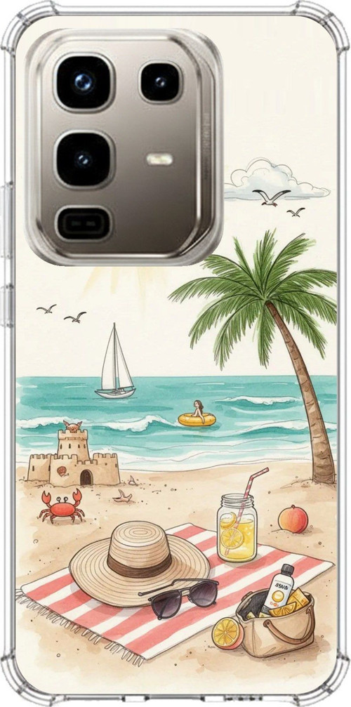 Infinix Note 50 PRO Uyumlu Sulu Boya Sahil ve Deniz Manzaralı Baskılı Silikon Kılıf