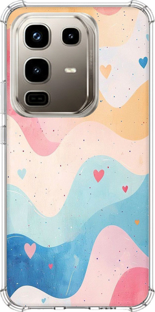 Infinix Note 50 PRO Uyumlu Pastel Renkli Dalgalı ve Kalp Baskılı Silikon Kılıf