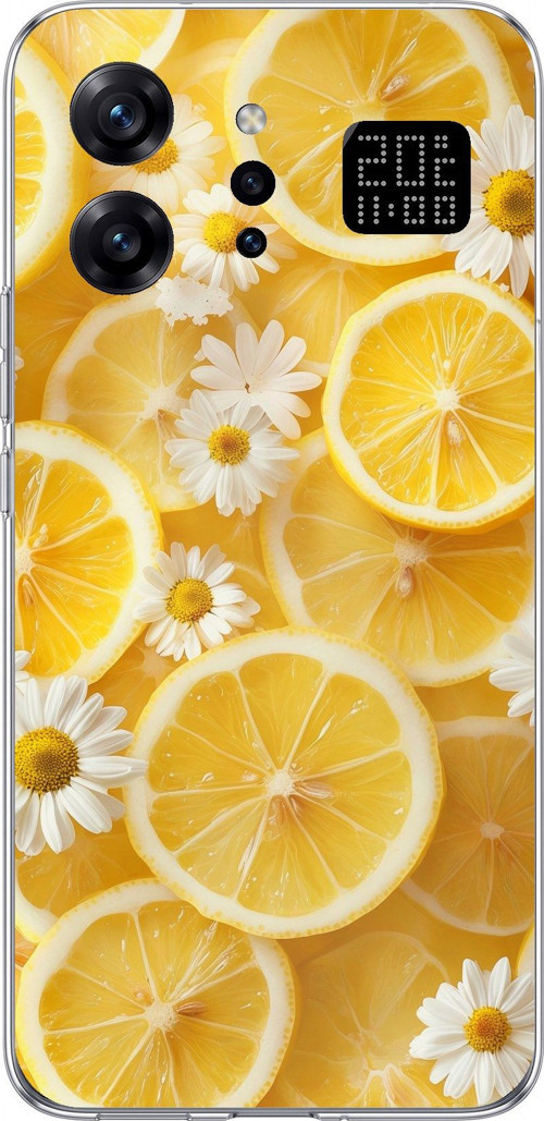Infinix Note 60 Ultra Uyumlu Limon Dilimleri ve Papatya Desenli Baskılı Silikon Kılıf