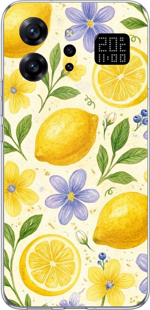 Infinix Note 60 Ultra Uyumlu Sulu Boya Limon ve Çiçek Desenli Baskılı Silikon Kılıf