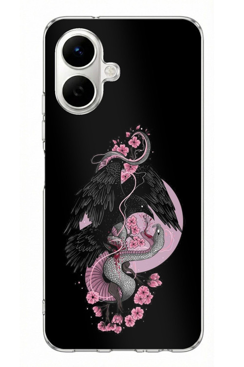 Infinix Smart 10 Uyumlu Pembe Siyah Yılan Baskılı Silikon Kılıf