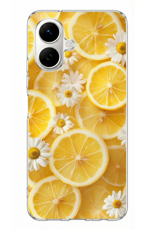 Infinix Smart 10 Uyumlu Limon Dilimleri ve Papatya Desenli Baskılı Silikon Kılıf