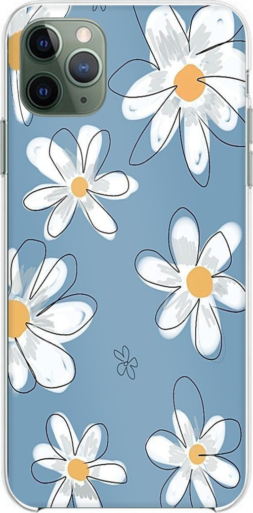 iPhone 11 Pro Max Uyumlu Mavi Papatya Bahçesi Baskılı Silikon Kılıf