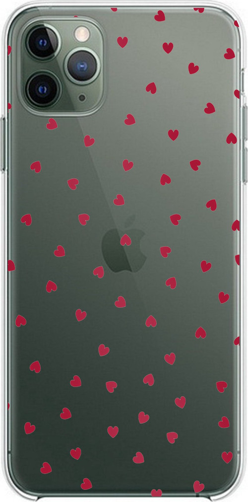 iPhone 11 Pro Max Uyumlu Kırmızı Kalpler Tasarımlı Baskılı Silikon Kılıf