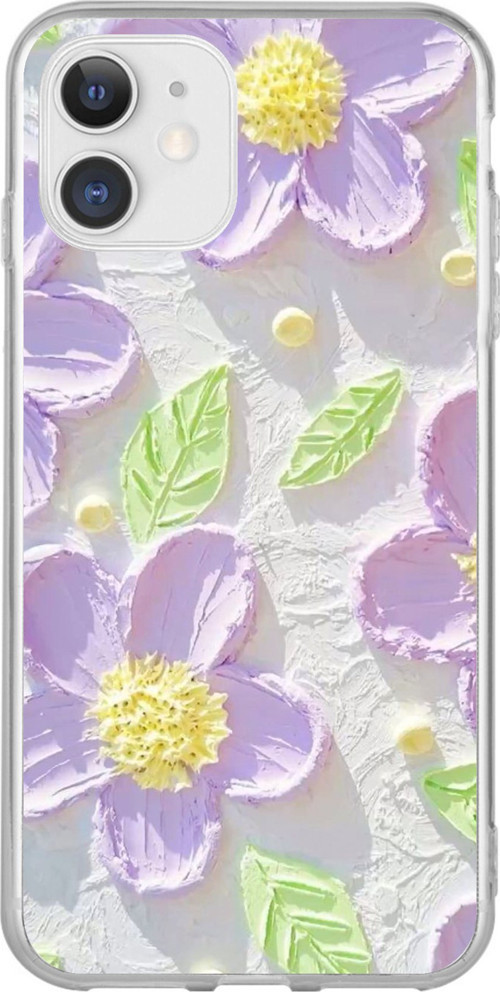 iPhone 11 Uyumlu Mor Papatyalar Sulu Boya Baskılı Silikon Kılıf