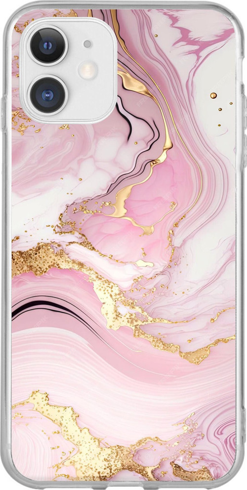 iPhone 11 Uyumlu Pembe Mermer Baskılı Silikon Kılıf