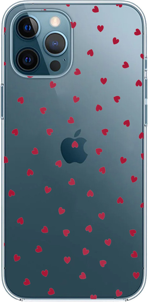 iPhone 12 PRO MAX Uyumlu Kırmızı Kalpler Tasarımlı Baskılı Silikon Kılıf