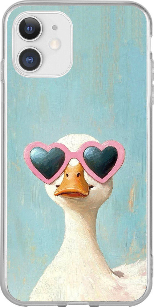 iPhone 11 Uyumlu Yağlı Boya Pop-Art Ördek Baskılı Silikon Kılıf