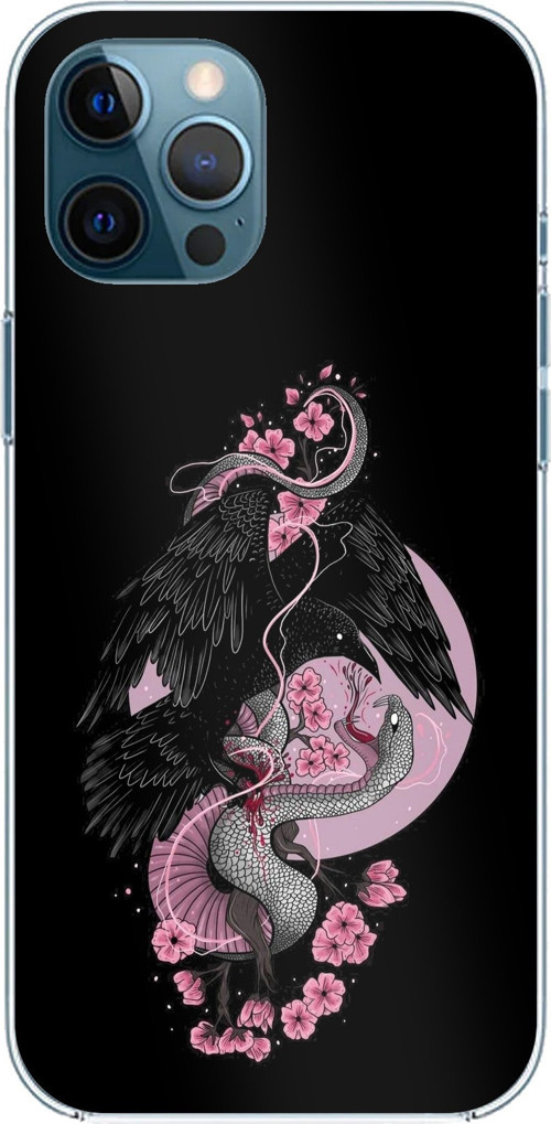 iPhone 12 PRO MAX Uyumlu Pembe Siyah Yılan Baskılı Silikon Kılıf