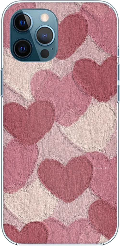 iPhone 12 PRO MAX Uyumlu Pastel Gül Kurusu ve Pembe Kalpli Baskılı Silikon Kılıf