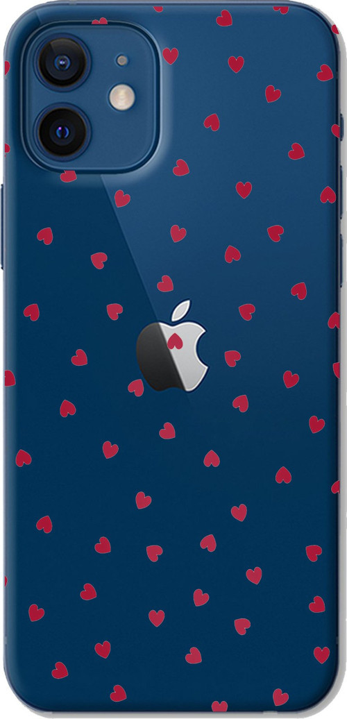 iPhone 12-12 PRO Uyumlu Kırmızı Kalpler Tasarımlı Baskılı Silikon Kılıf
