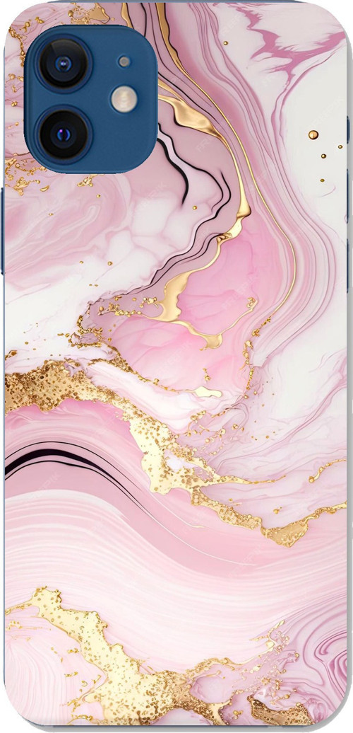iPhone 12-12 PRO Uyumlu Pembe Mermer Baskılı Silikon Kılıf