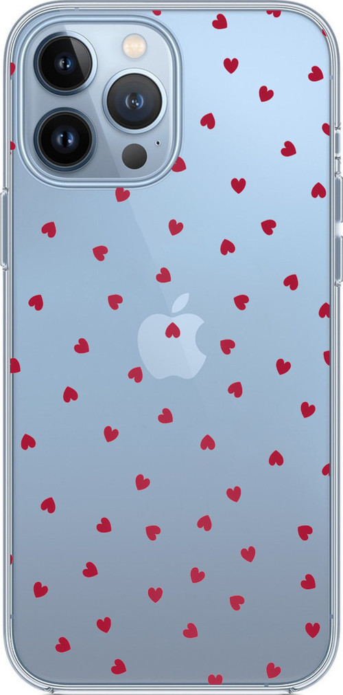 iPhone 13 PRO MAX Uyumlu Kırmızı Kalpler Tasarımlı Baskılı Silikon Kılıf