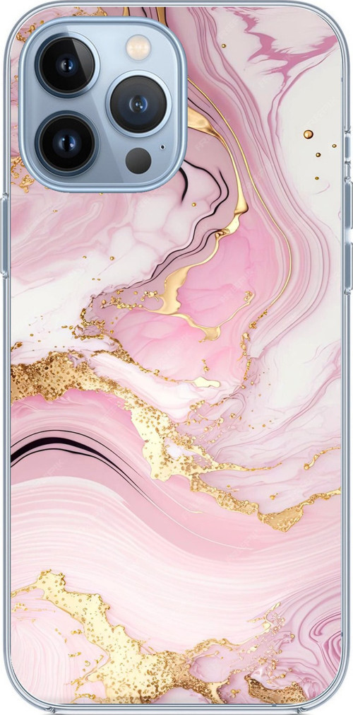 iPhone 13 PRO MAX Uyumlu Pembe Mermer Baskılı Silikon Kılıf