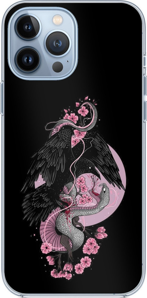 iPhone 13 PRO MAX Uyumlu Pembe Siyah Yılan Baskılı Silikon Kılıf