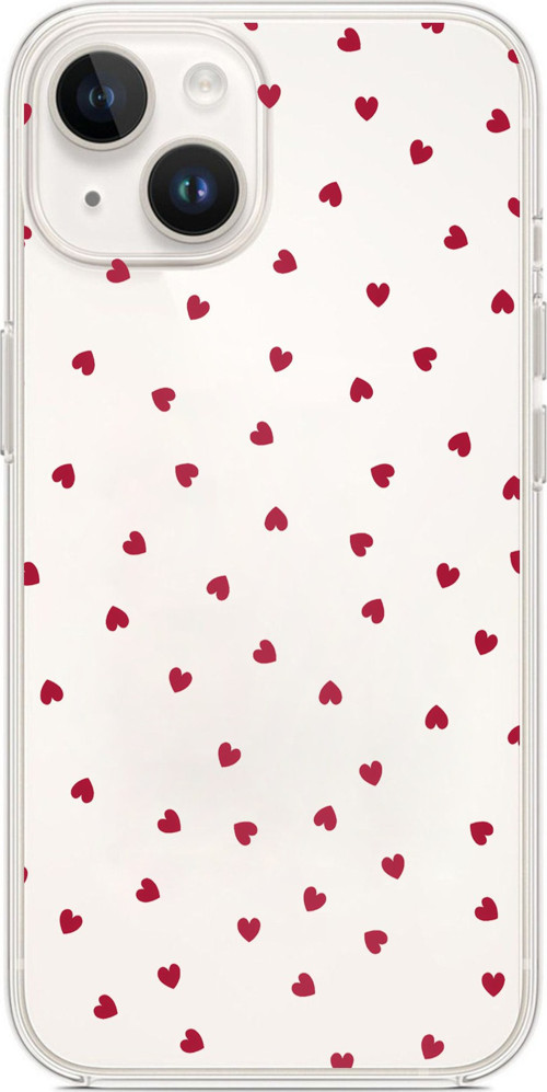 iPhone 13-14 Uyumlu Kırmızı Kalpler Tasarımlı Baskılı Silikon Kılıf