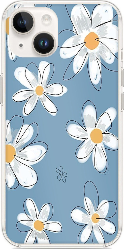iPhone 13-14 Uyumlu Mavi Papatya Bahçesi Baskılı Silikon Kılıf