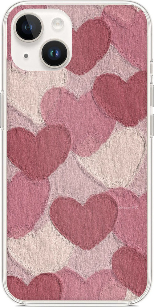 iPhone 13-14 Uyumlu Pastel Gül Kurusu ve Pembe Kalpli Baskılı Silikon Kılıf