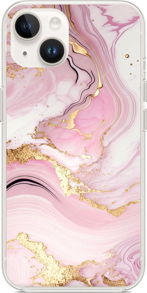 iPhone 14 PLUS Uyumlu Pembe Mermer Baskılı Silikon Kılıf