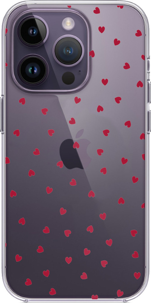 iPhone 14 PRO MAX Uyumlu Kırmızı Kalpler Tasarımlı Baskılı Silikon Kılıf