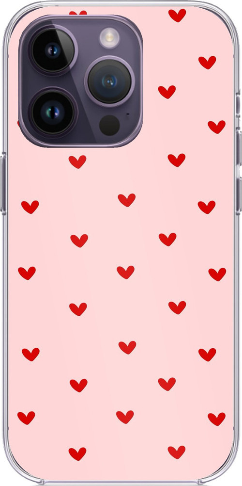 iPhone 14 PRO MAX Uyumlu Kırmızı Minik Kalpler Baskılı Silikon Kılıf