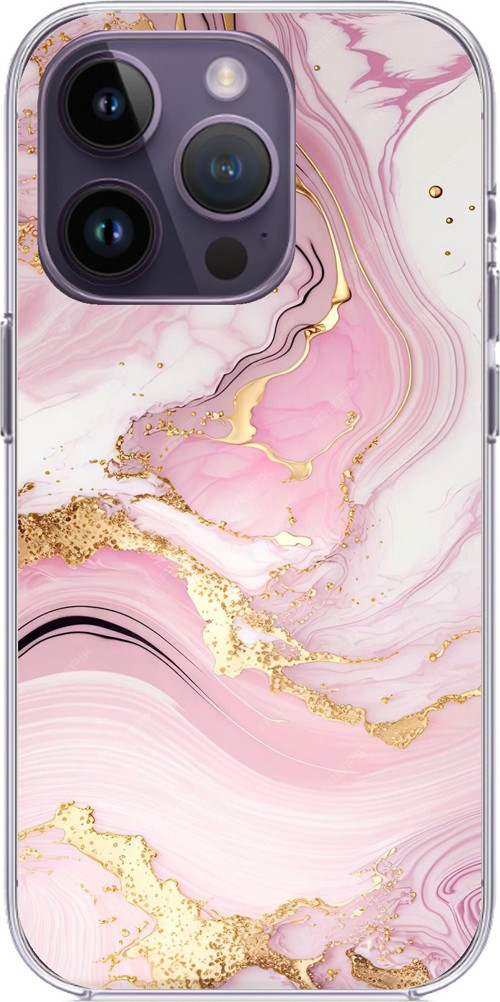 iPhone 14 PRO MAX Uyumlu Pembe Mermer Baskılı Silikon Kılıf
