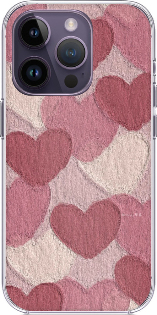iPhone 14 PRO MAX Uyumlu Pastel Gül Kurusu ve Pembe Kalpli Baskılı Silikon Kılıf