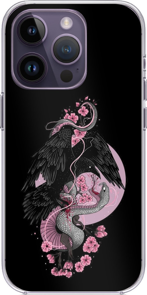 iPhone 14 PRO MAX Uyumlu Pembe Siyah Yılan Baskılı Silikon Kılıf