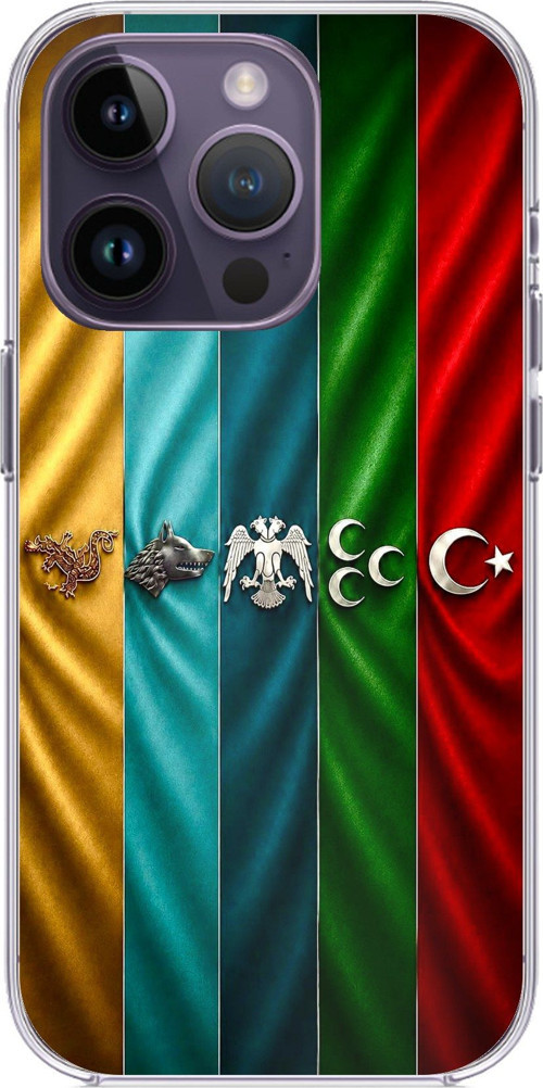 iPhone 14 PRO MAX Uyumlu Tarihi Türk Devletleri Bayrakları Baskılı Silikon Kılıf