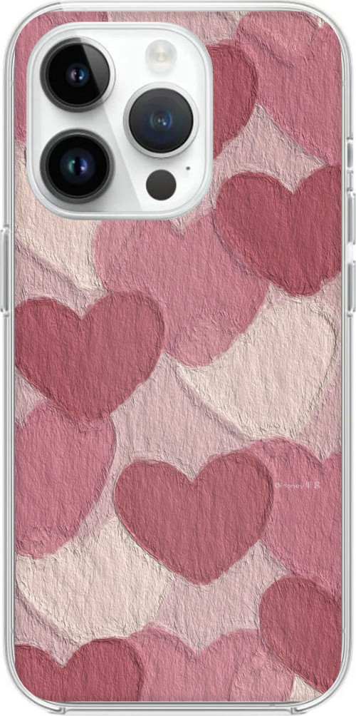 iPhone 14 PRO Uyumlu Pastel Gül Kurusu ve Pembe Kalpli Baskılı Silikon Kılıf