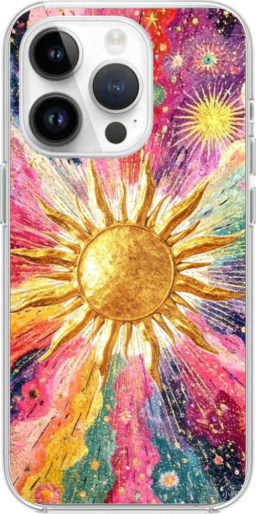 iPhone 14 PRO Uyumlu Psikedelik Galaksi ve Güneş Desenli Baskılı Silikon Kılıf
