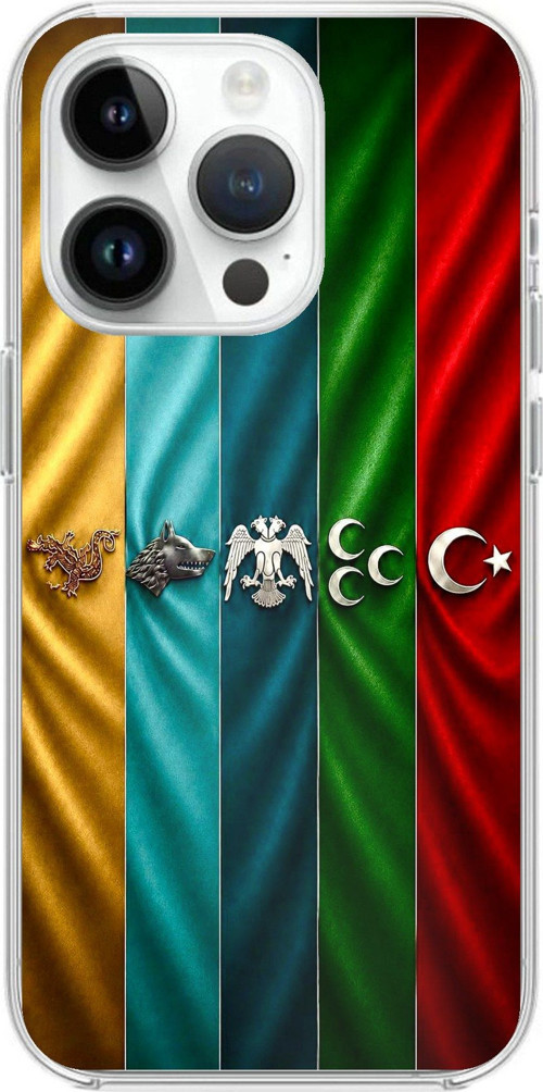 iPhone 14 PRO Uyumlu Tarihi Türk Devletleri Bayrakları Baskılı Silikon Kılıf