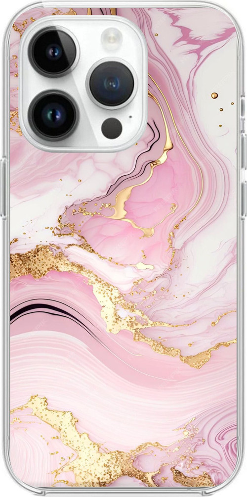 iPhone 14 PRO Uyumlu Pembe Mermer Baskılı Silikon Kılıf