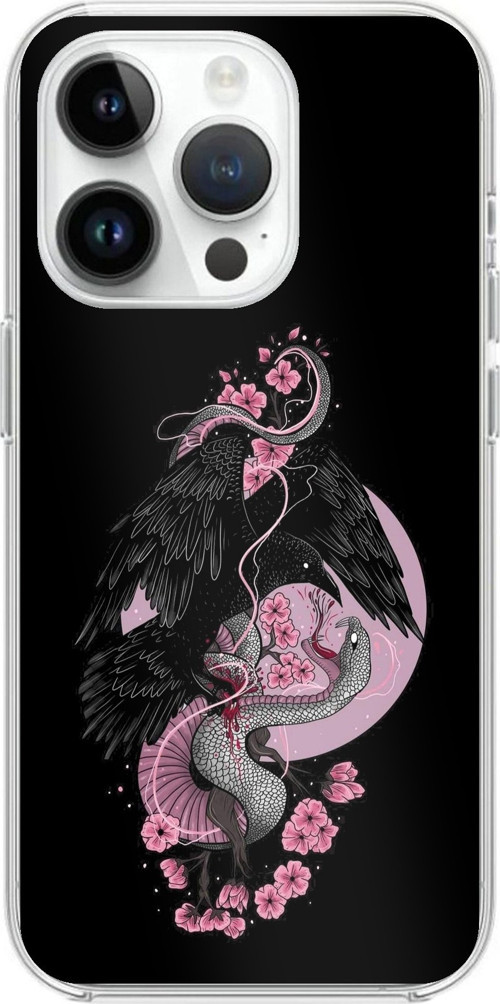 iPhone 14 PRO Uyumlu Pembe Siyah Yılan Baskılı Silikon Kılıf