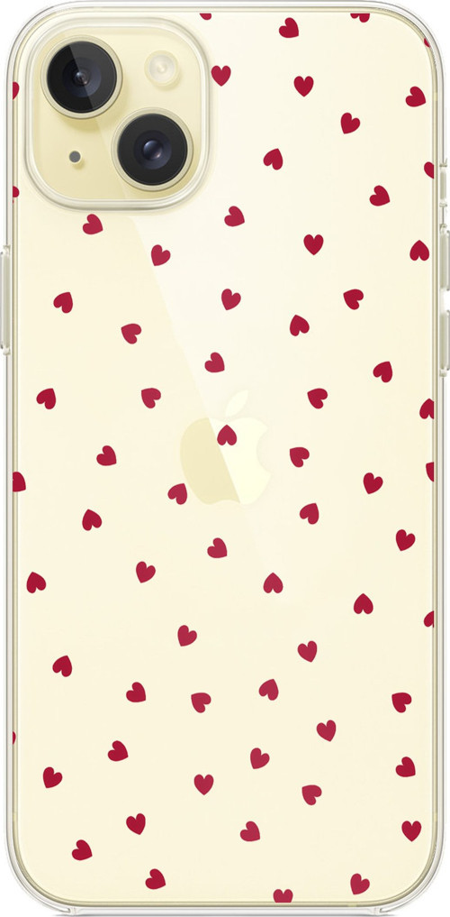 iPhone 15 PLUS Uyumlu Kırmızı Kalpler Tasarımlı Baskılı Silikon Kılıf