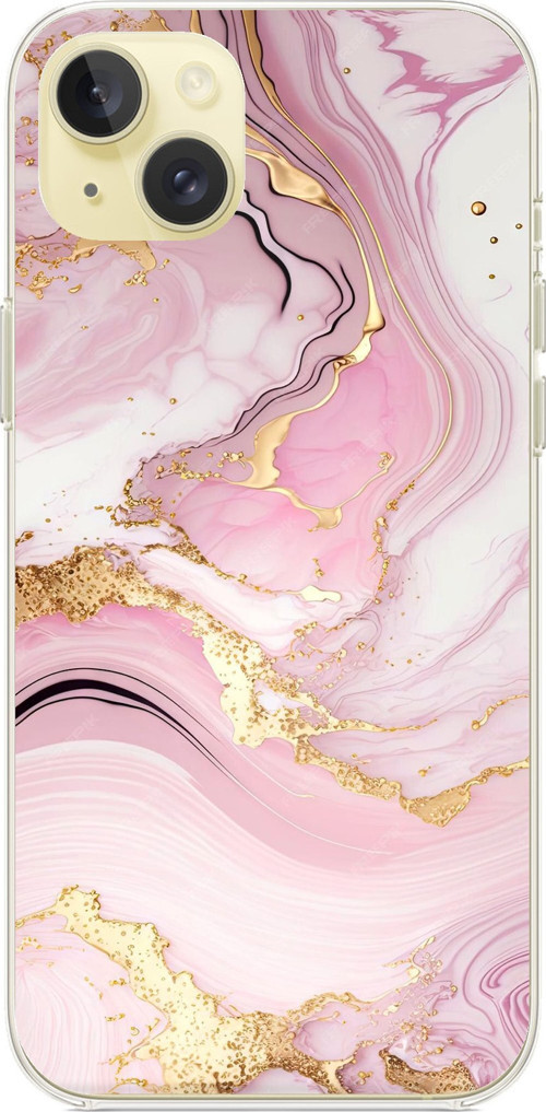 iPhone 15 PLUS Uyumlu Pembe Mermer Baskılı Silikon Kılıf