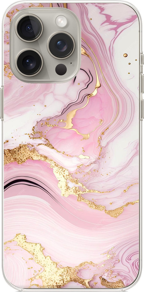 iPhone 15 PRO MAX Uyumlu Pembe Mermer Baskılı Silikon Kılıf