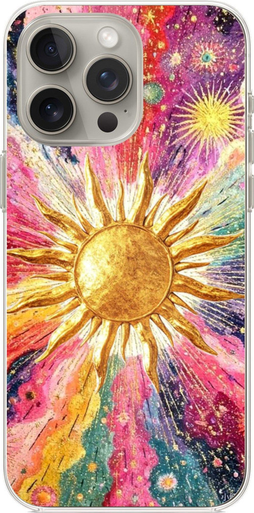 iPhone 15 PRO MAX Uyumlu Psikedelik Galaksi ve Güneş Desenli Baskılı Silikon Kılıf