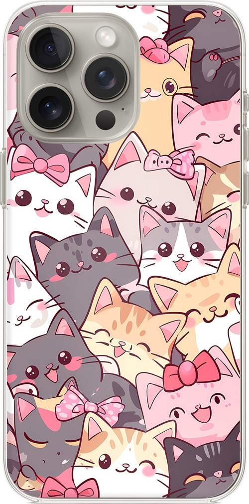 iPhone 15 PRO MAX Uyumlu Sevimli Kediler Baskılı Silikon Kılıf