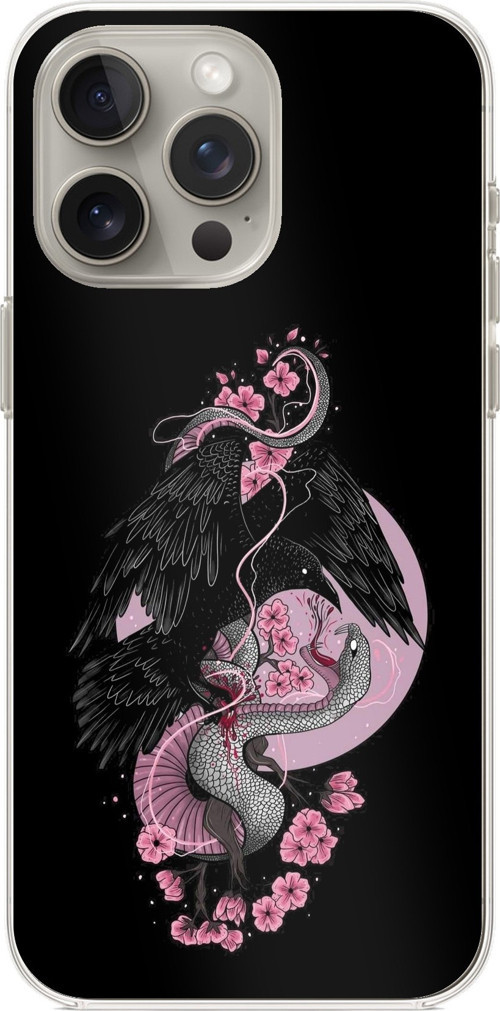 iPhone 15 PRO Uyumlu Pembe Siyah Yılan Baskılı Silikon Kılıf