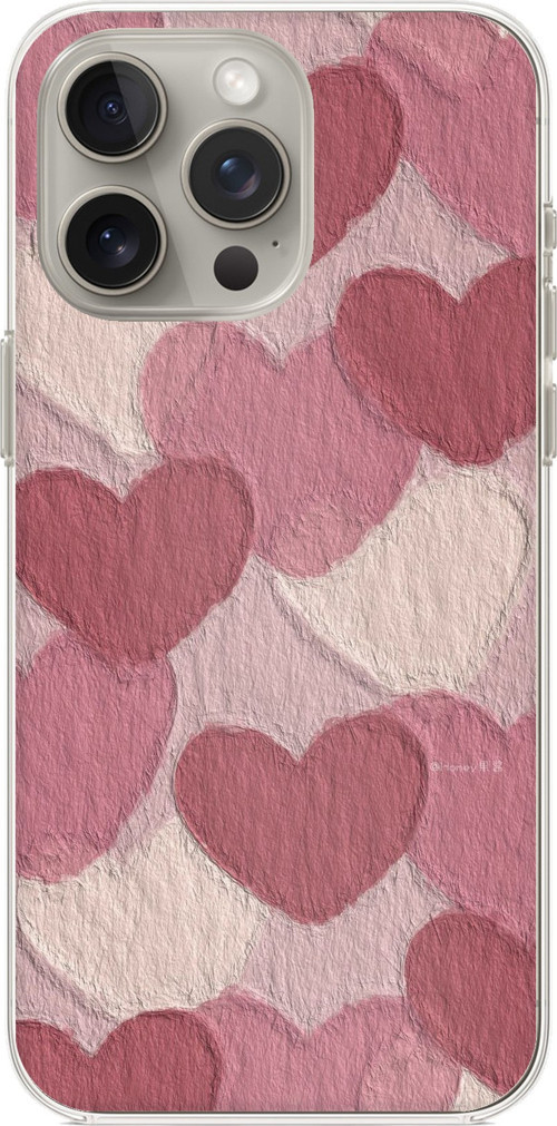 iPhone 15 PRO Uyumlu Pastel Gül Kurusu ve Pembe Kalpli Baskılı Silikon Kılıf