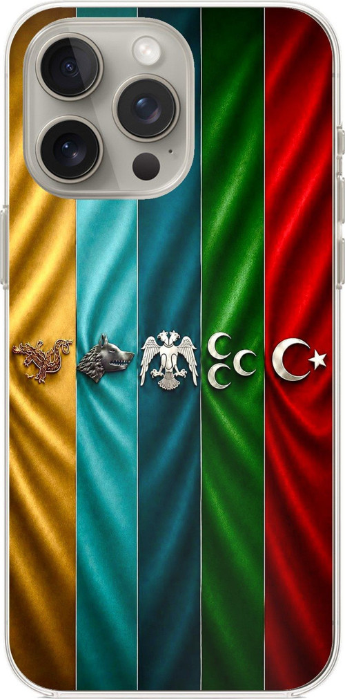 iPhone 15 PRO Uyumlu Tarihi Türk Devletleri Bayrakları Baskılı Silikon Kılıf