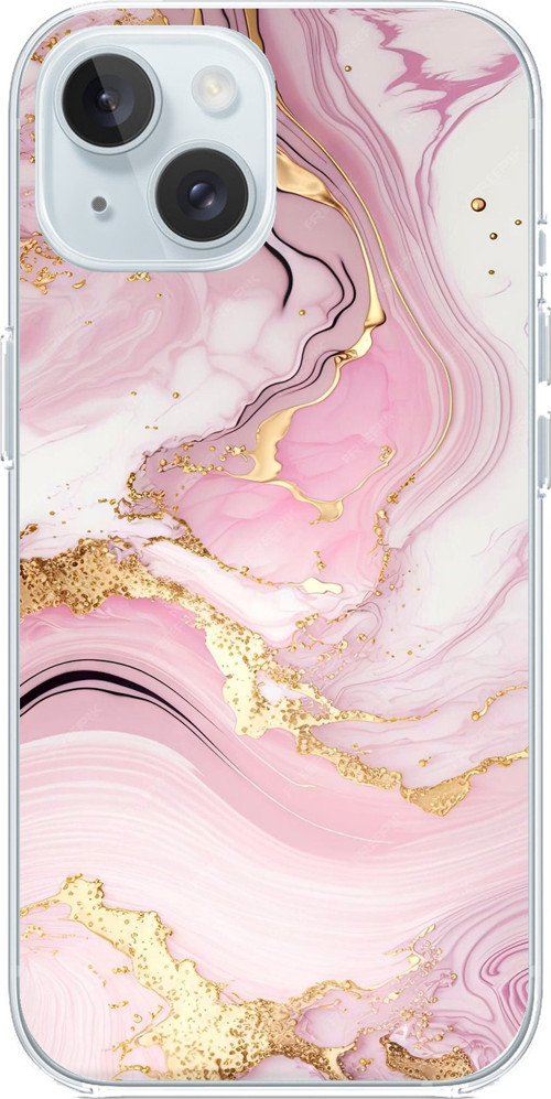 iPhone 15 Uyumlu Pembe Mermer Baskılı Silikon Kılıf