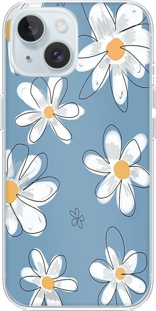 iPhone 15 Uyumlu Mavi Papatya Bahçesi Baskılı Silikon Kılıf