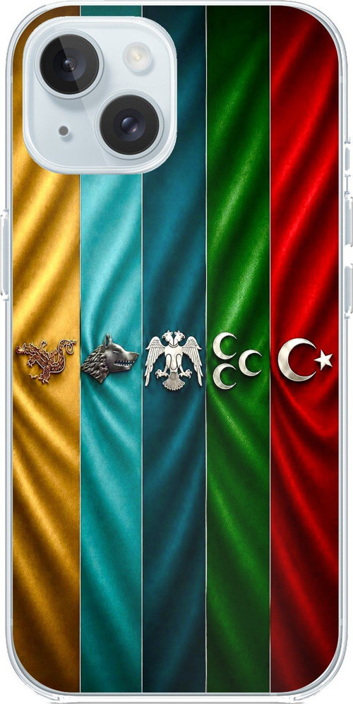 iPhone 15 Uyumlu Tarihi Türk Devletleri Bayrakları Baskılı Silikon Kılıf
