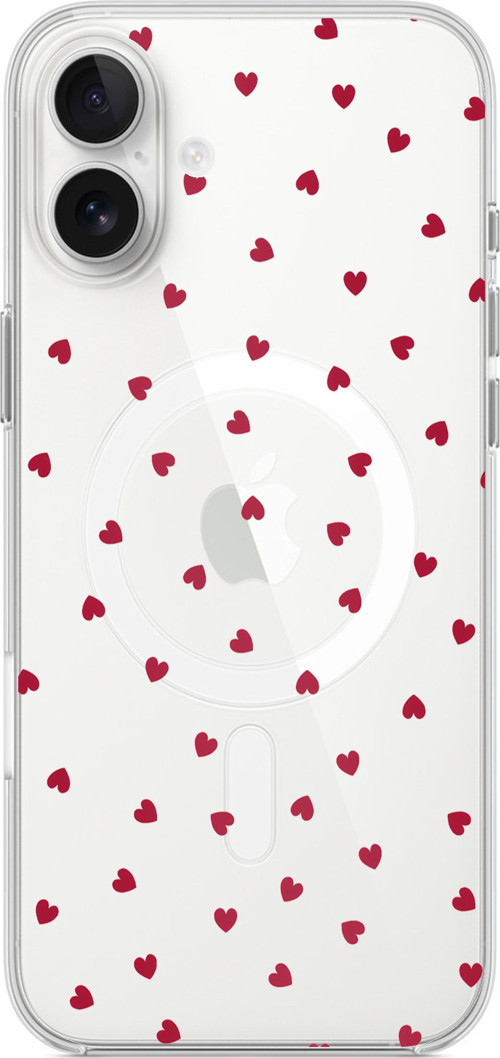 iPhone 16 PLUS Uyumlu Kırmızı Kalpler Tasarımlı Baskılı Silikon Kılıf