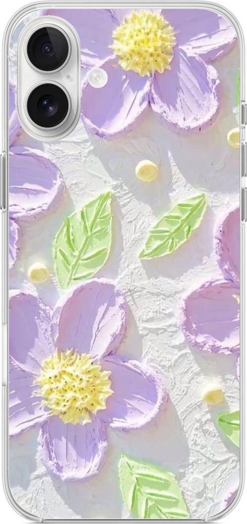 iPhone 16 PLUS Uyumlu Mor Papatyalar Sulu Boya Baskılı Silikon Kılıf