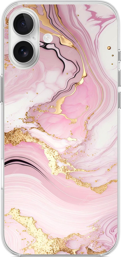 iPhone 16 PLUS Uyumlu Pembe Mermer Baskılı Silikon Kılıf