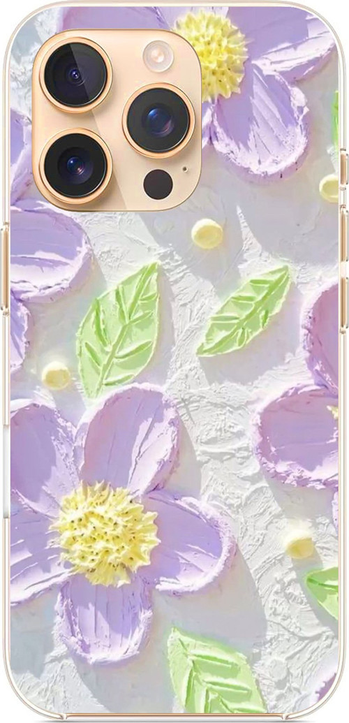 iPhone 16 PRO Uyumlu Mor Papatyalar Sulu Boya Baskılı Silikon Kılıf