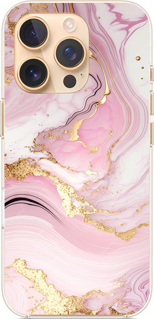 iPhone 16 PRO Uyumlu Pembe Mermer Baskılı Silikon Kılıf